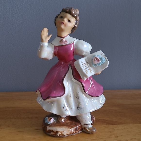 Fairylite Other - Elegant Ceramic Figurine with Burgundy Dress